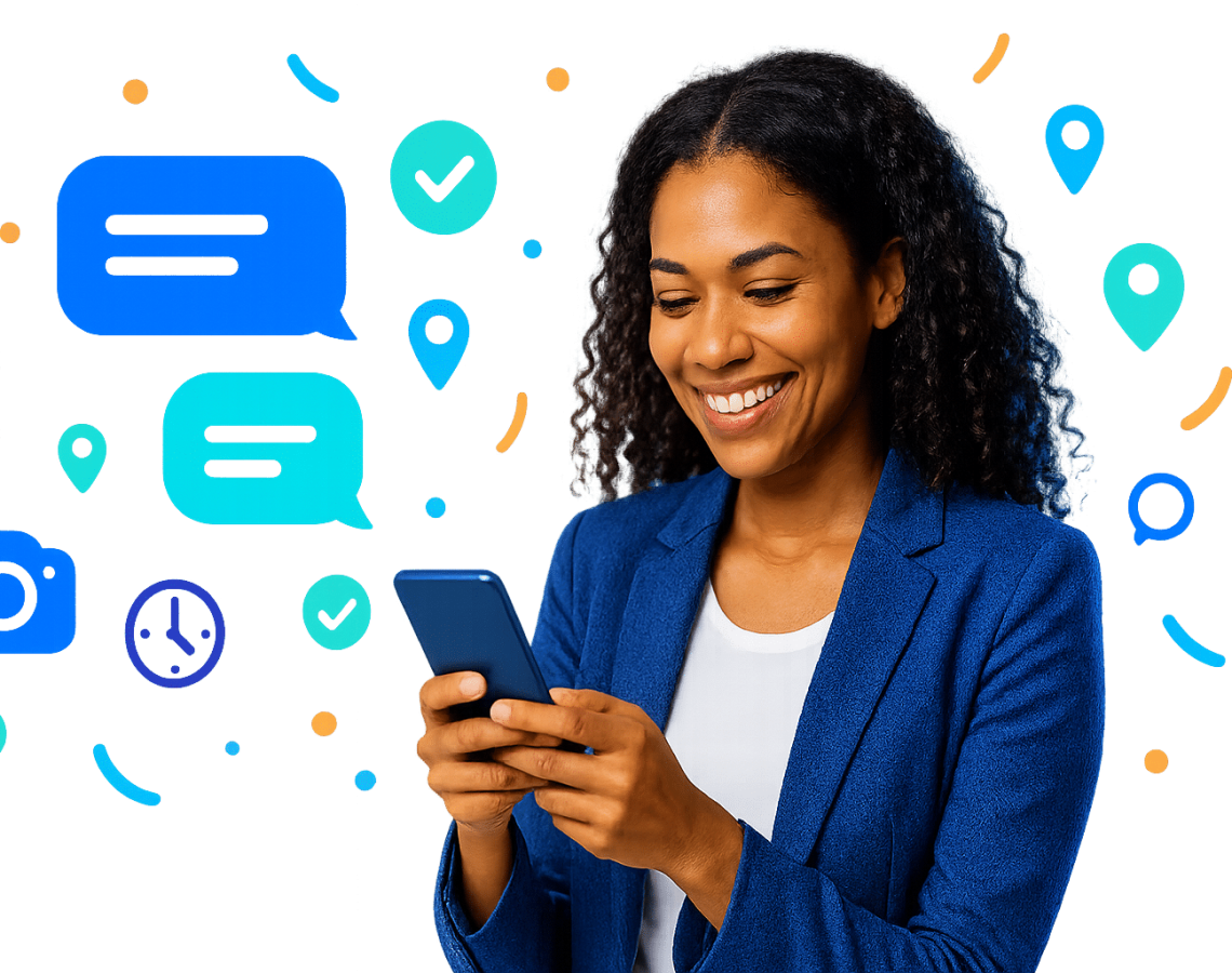 Brisbane AI SMS chatbot replying to a customer by text, collecting details and sending a booking confirmation.